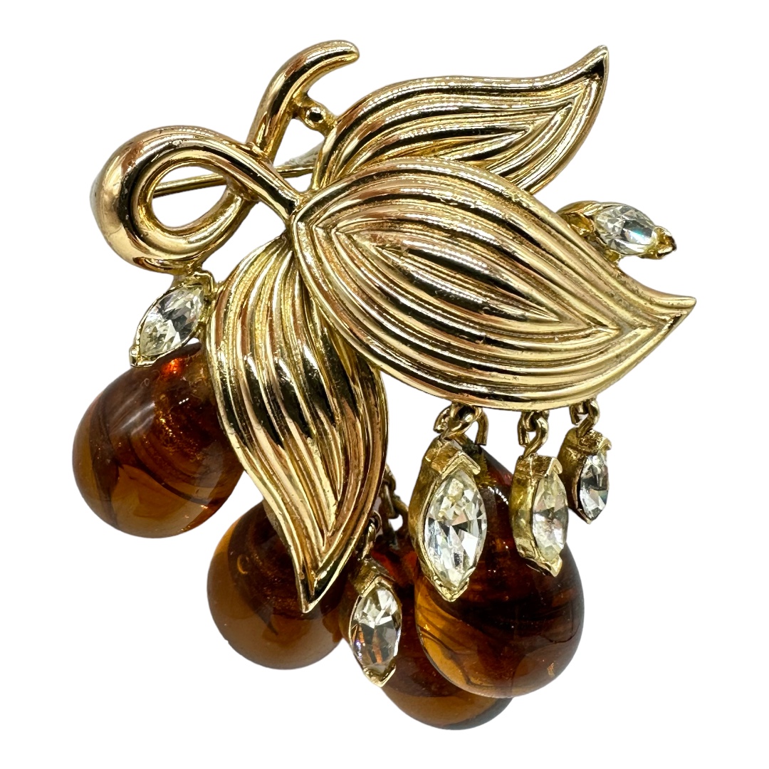 1950s Trifari Brooch with Glass Drop